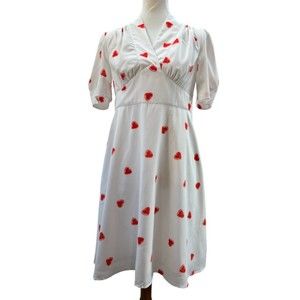 eShakti White Midi Dress with Red Heart Print